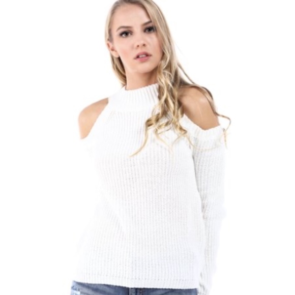 Ambiance Sweaters - Cream cold shoulder sweater